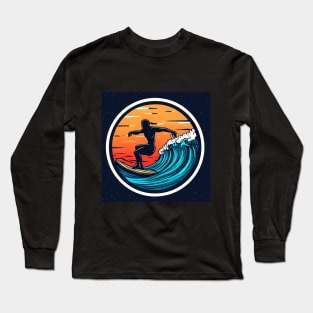 Surfing man on the seas at evening. Long Sleeve T-Shirt